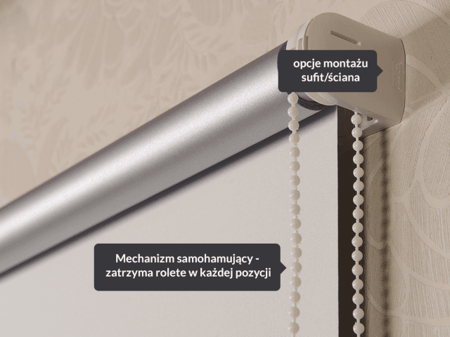 Roleta wolnowisząca — zbliżenie mechanizmu i opcji montażu